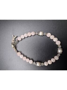 Vtg Sterling Silver 925 Pink Rose Quartz Breast Cancer Awareness Bracelet 7.25"